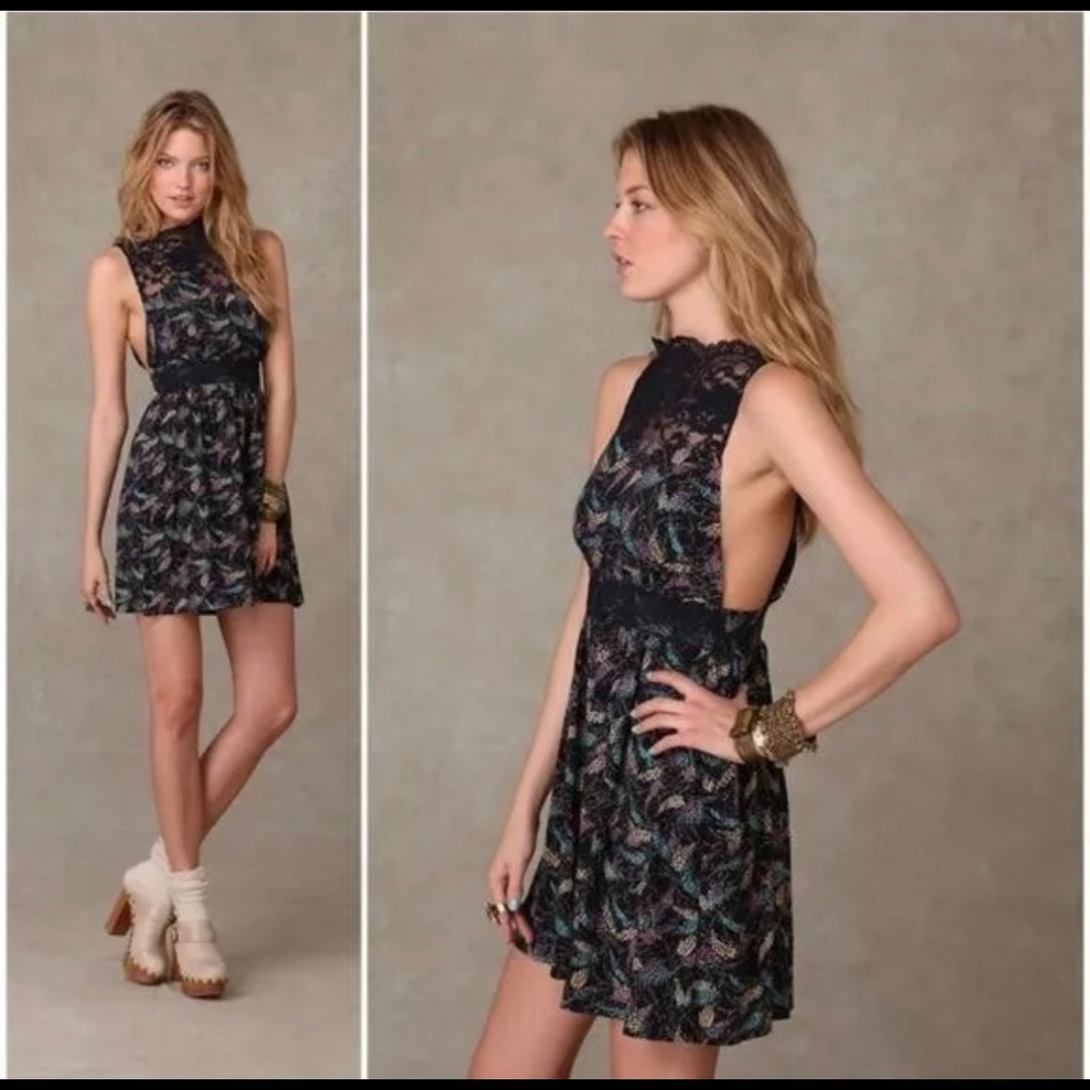 Free People Lace Yoke Floral Dress - SMALL